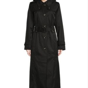 Single Breasted Hooded Belted Button Front Trench Rain Coat
